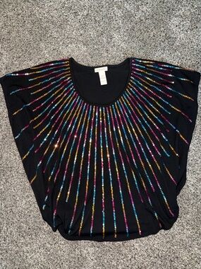 Black Sequin Radiant-Stripe Tunic Top